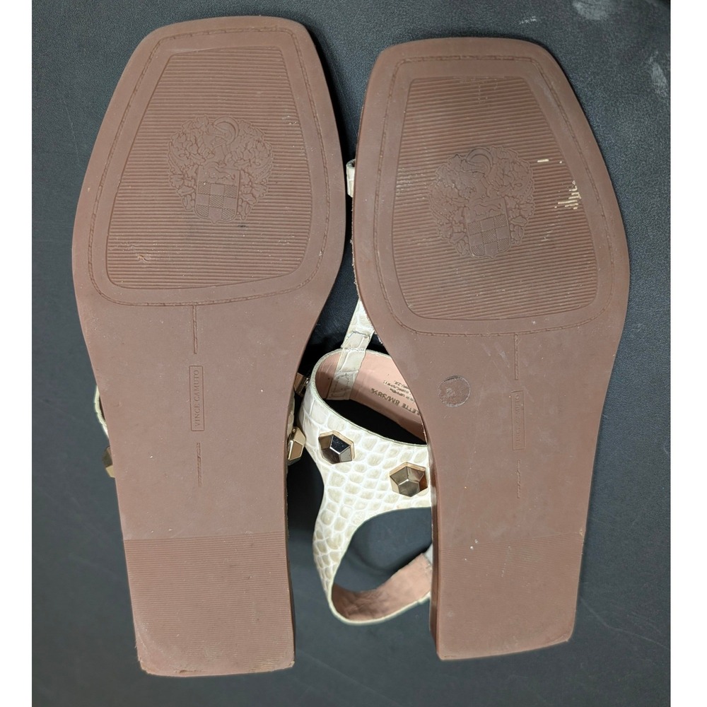Vince Camuto Dailette Leather Cream Croc Embossed Studded Square Toe Sandals 8M - Picture 5 of 7